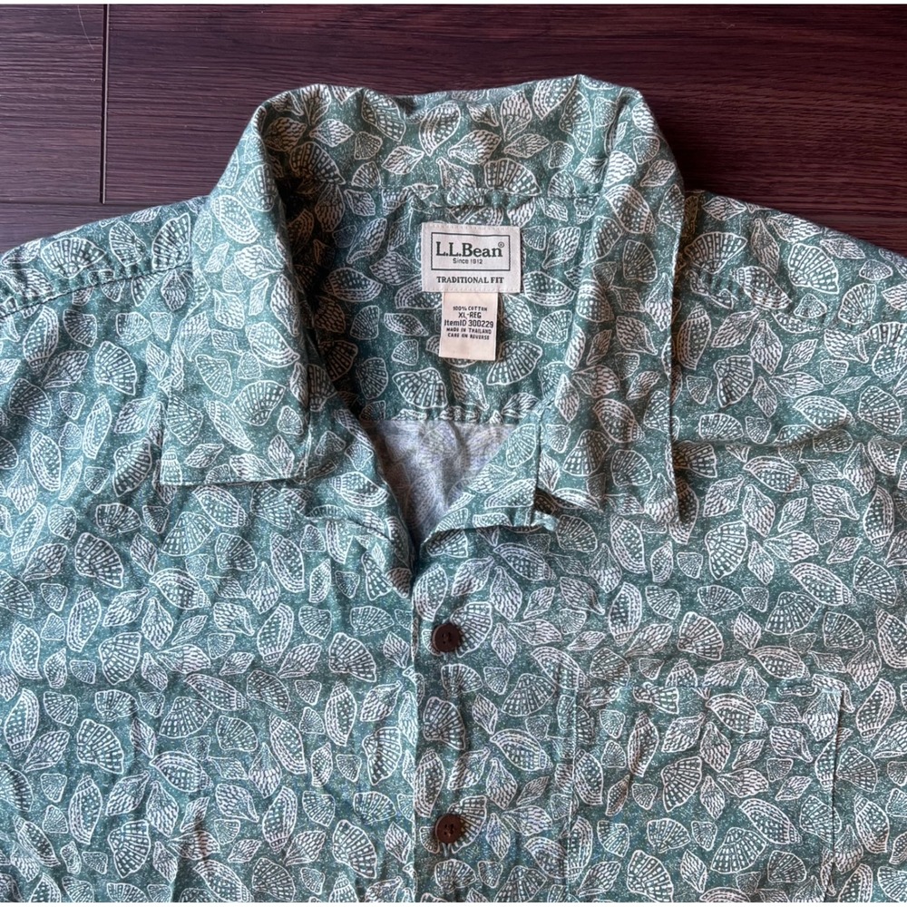 LL Bean Mens XL Traditional Fit Seashell Print Cotton Button Down Shirt 300229 - Picture 2 of 6